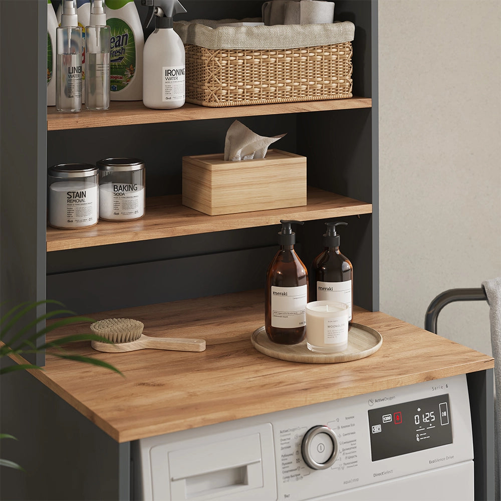 Mobile lavatrice Viktor Antracite/Rovere dorato 66 x 88.2 cm 2 parti con ripiano Vicco