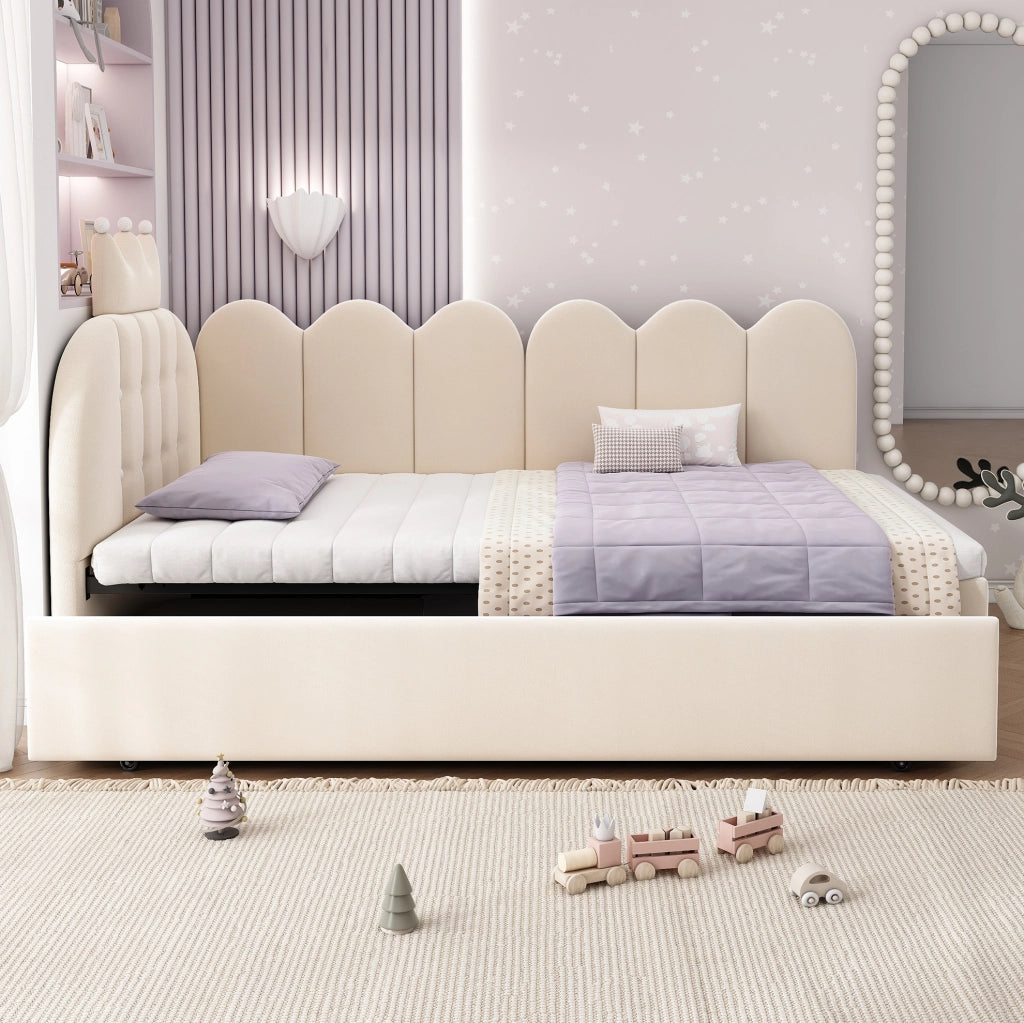 Letto divano con letto estraibile 90x200 cm in velluto beige