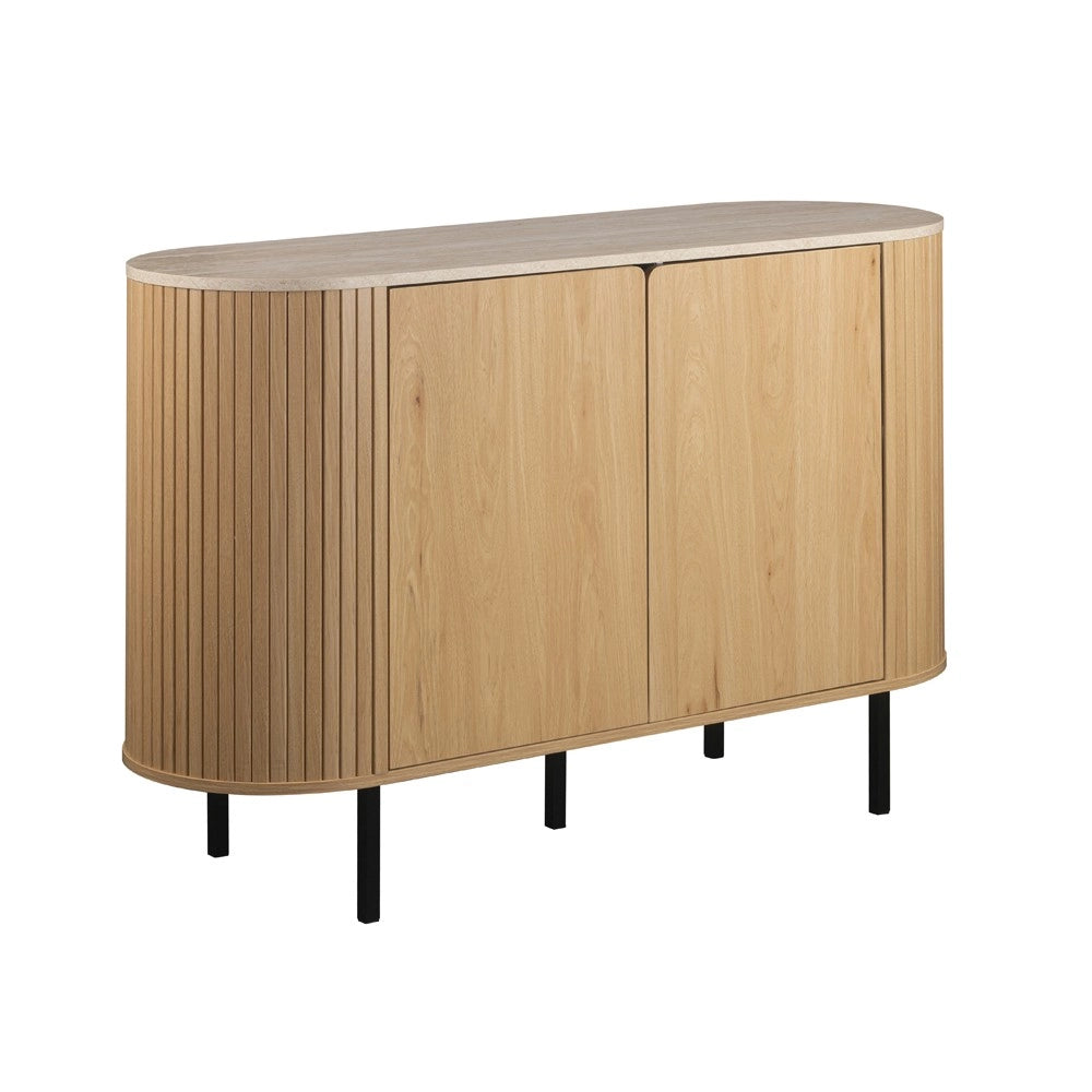 Madia Fabia01A colore rovere oak con top effetto travertino e laterali listellati 120 cm