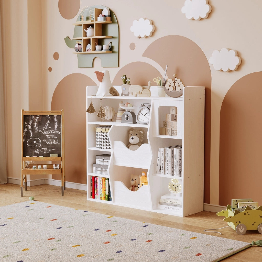 Scaffale bianco per bambini per giocattoli, libri e accessori con 9 scomparti