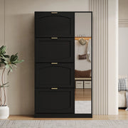 Scarpiera con specchi; 4 scomparti estraibili e ripiani regolabili; 80 x 147 x 24 cm; nera