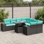 Set Divani da Giardino 9 pz con Cuscini Nero Polyrattan Acacia