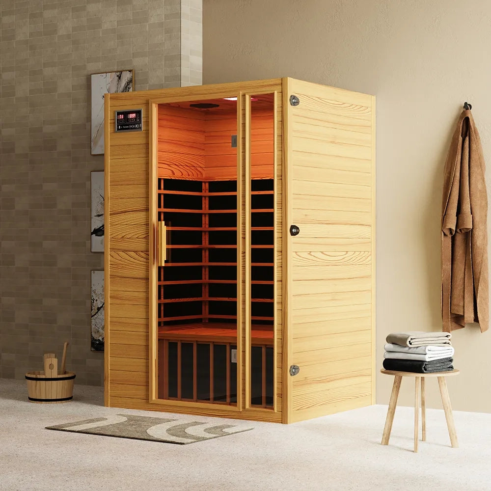 Sauna ad infrarossi 97x120 cm H188 in legno Hemlock con radio integrata | Oulu