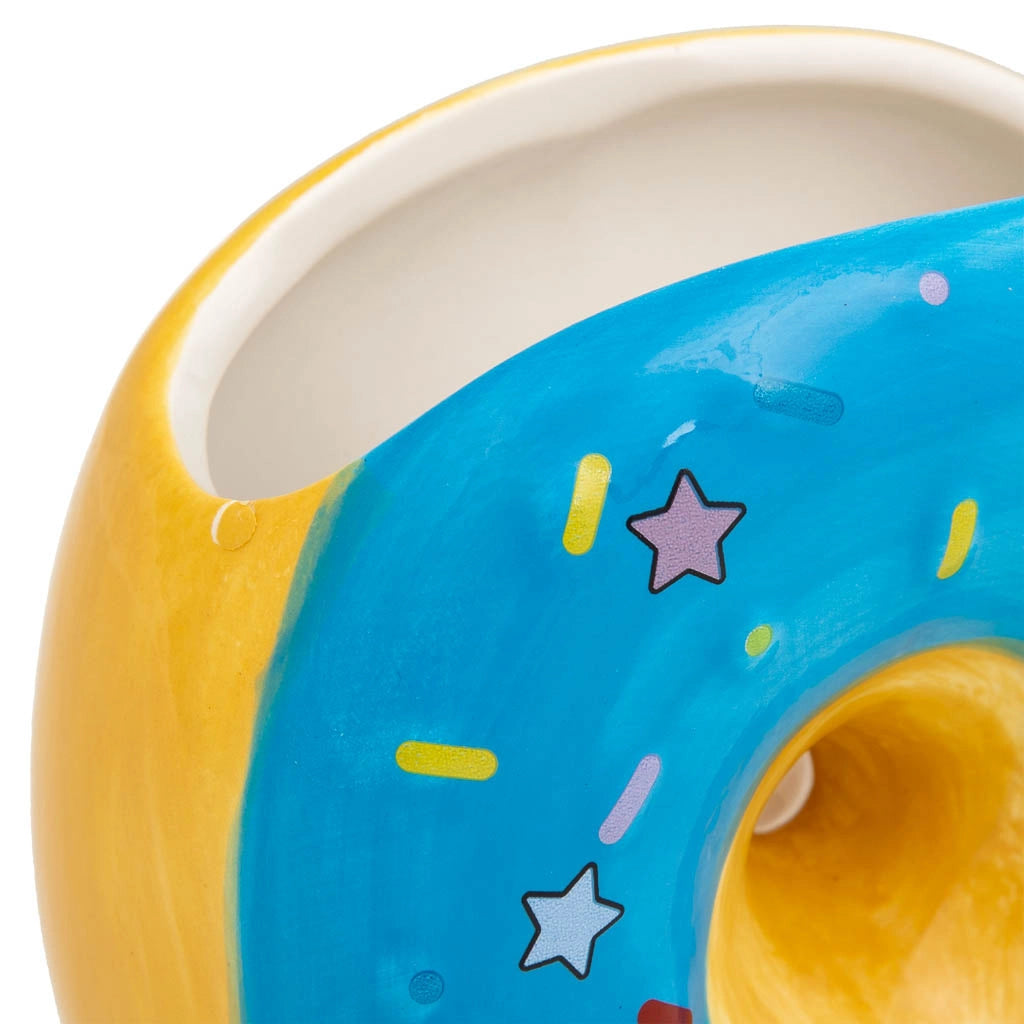 Portapenne a ciambella in ceramica blu 11x6,5x11h