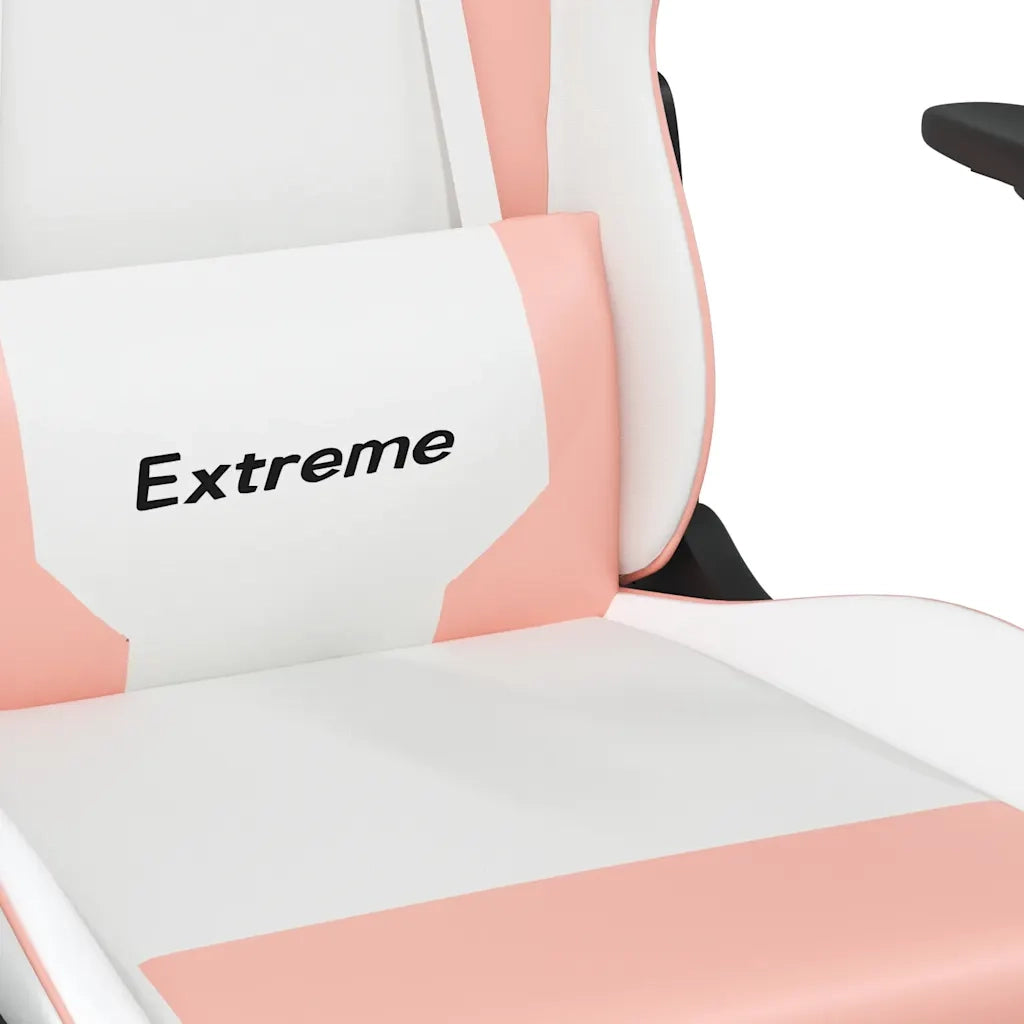 Sedia da Gaming | Sedia da e-sports Massaggio Poggiapiedi Bianco e Rosa Similpelle