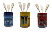 1 Pezzo Portamestoli in Ceramica Bistrot con Mestoli in Legno 3 Colori
