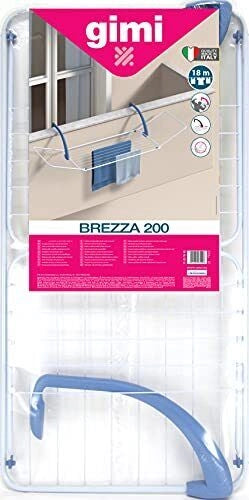 Gimi BREZZA 200 Stendibiancheria da Balcone Acciaio e Resina 18 mt di Stenditura 178x55x28 cm colore Blu Bianco