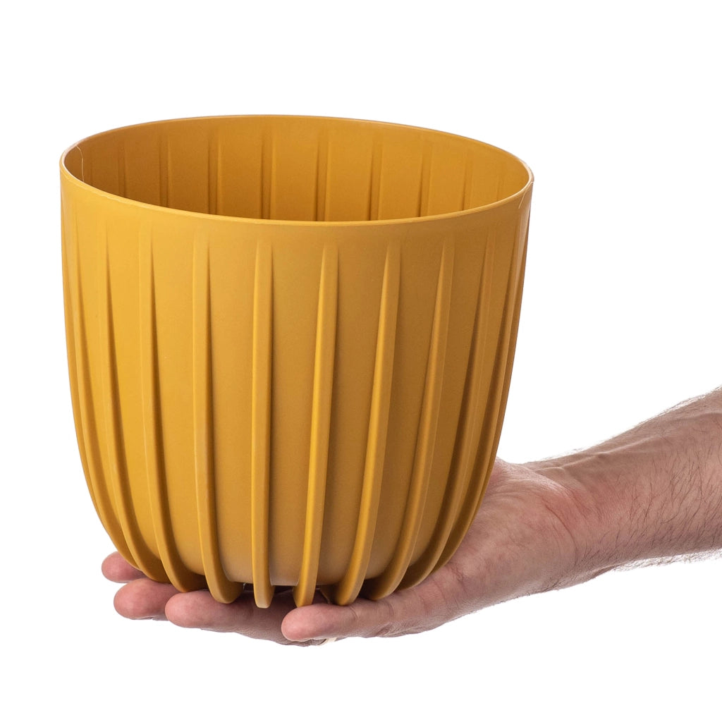 KADAX Vaso da fiori, coprivaso rotondo da 17,5 cm in plastica, supporto per fiori giallo