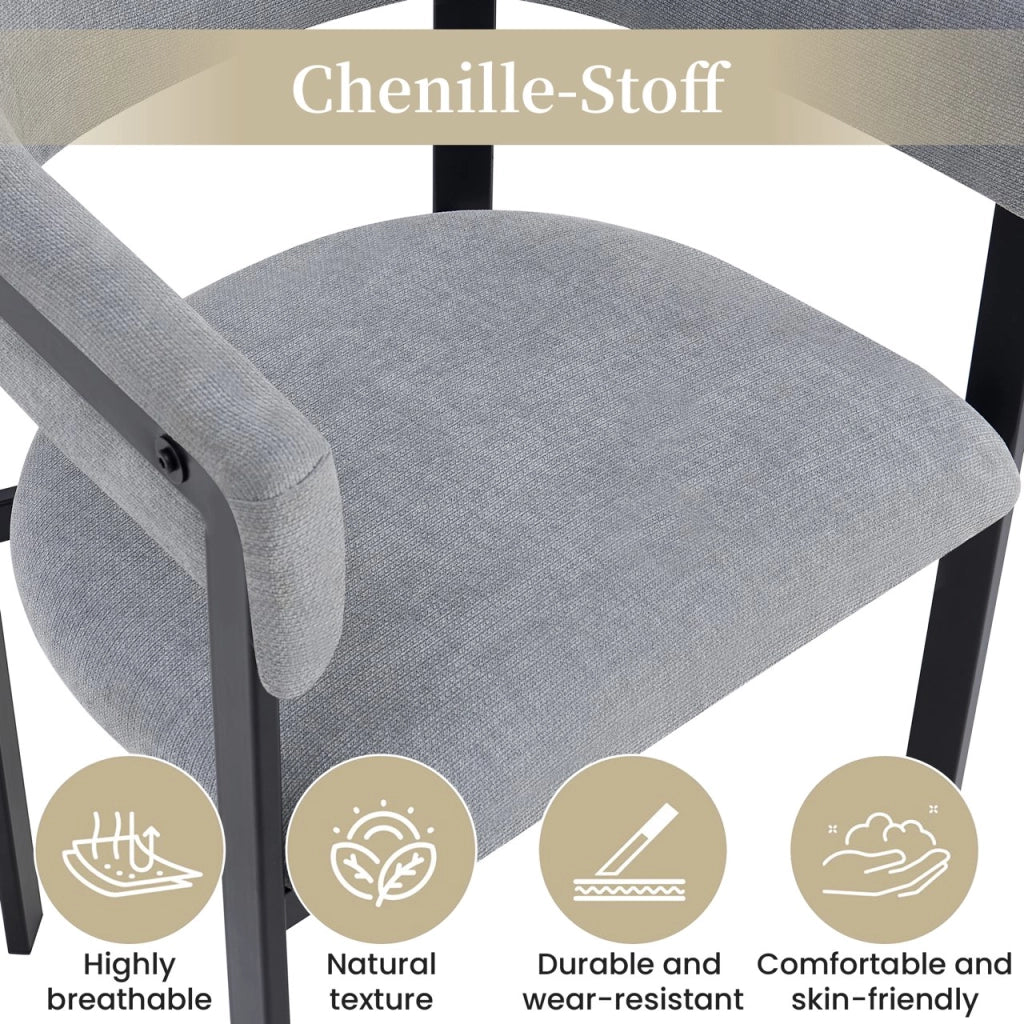 Set di 2 sedie da pranzo moderne in Chenille grigio, schienale curvo, struttura in metallo, portata 150 kg