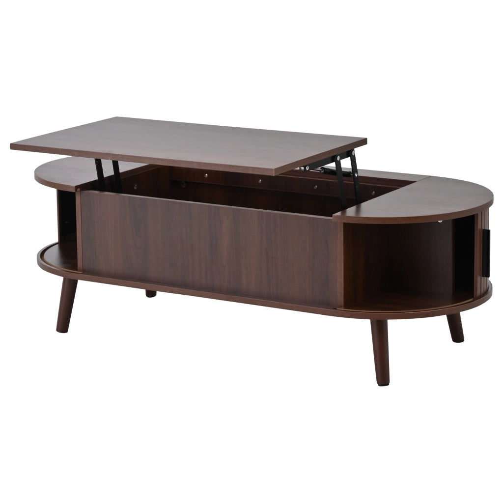 Tavolino da caffè con piano alzabile e vano contenitore - in MDF - 120 x 50 x 39.5 cm - noce