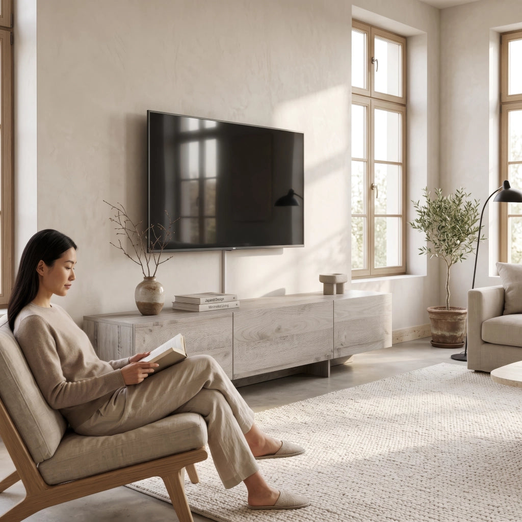 Mobile porta TV Kapipimso con Ante a Ribalta - Effetto Rovere, Grigio [en.casa]
