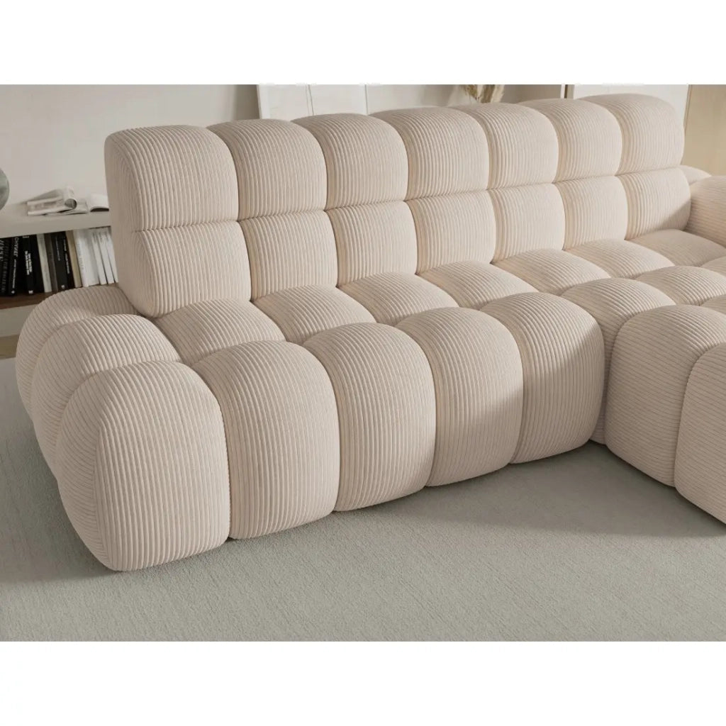 Divano angolare convertibile BULLA 3 posti beige angolo destro - velluto a coste con estensione della seduta elettrica