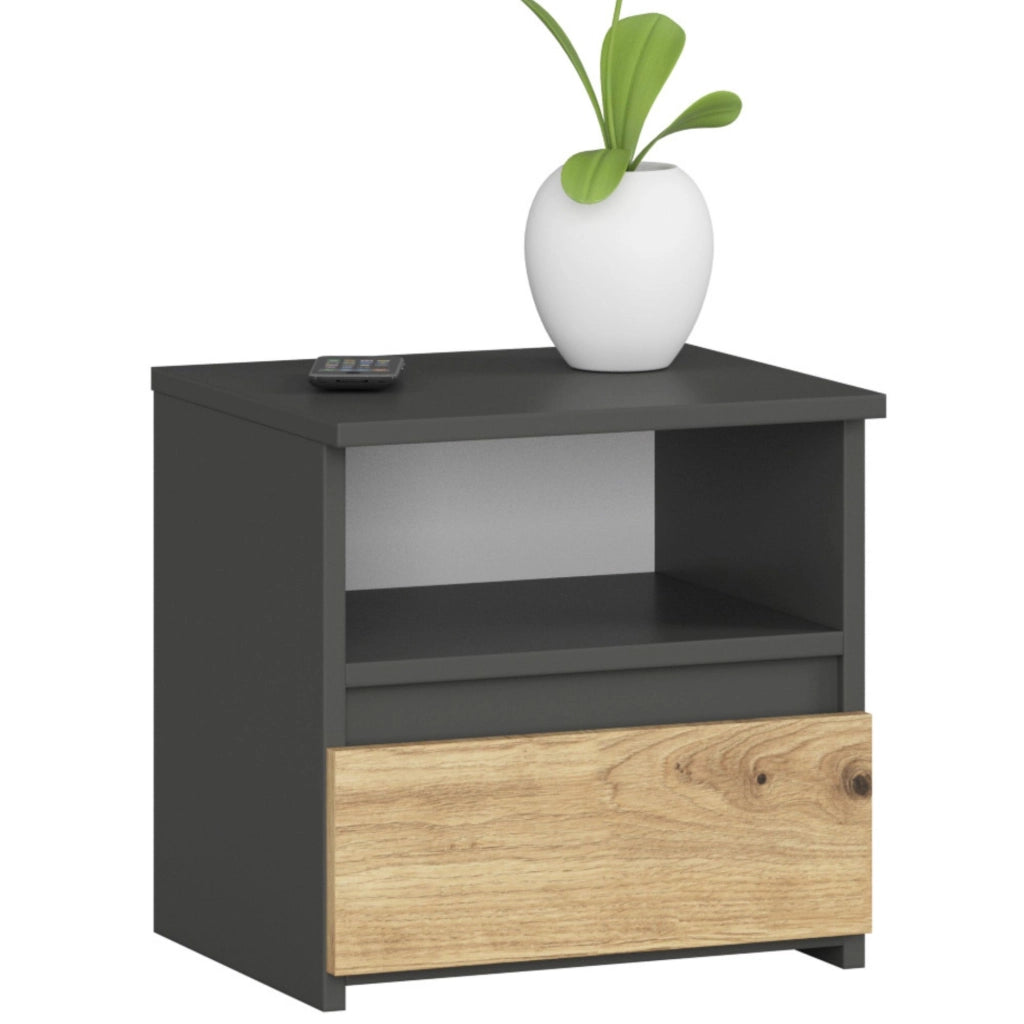 Comodino AKORD CL1 Grigia Grafite 40 cm 1 cassetto inserto frontale Quercia Artisan 40x35x40 cm