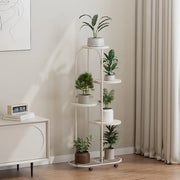 Standarizzazione per piante 5 strati, supporto per fiori, cassetta per piante metallica, piatto per angolo fiori, piatto per piante, per interni ed esterni, più sostegni per fiori con ruote per balcone, giardino, soggiorno, bianco