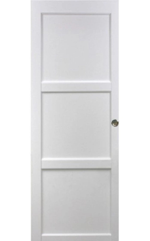 Porta scorrevole a 3 pannelli 'Korya' bianca 204X73 + 2 gusci installati