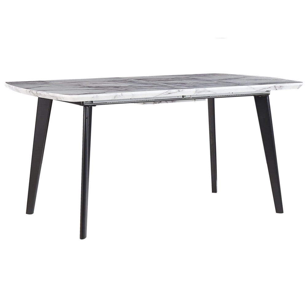 Tavolo da Pranzo Effetto Marmo MDF Gambe in Ferro Nero Piano Allungabile Rettangolare 160/200 x 90 cm