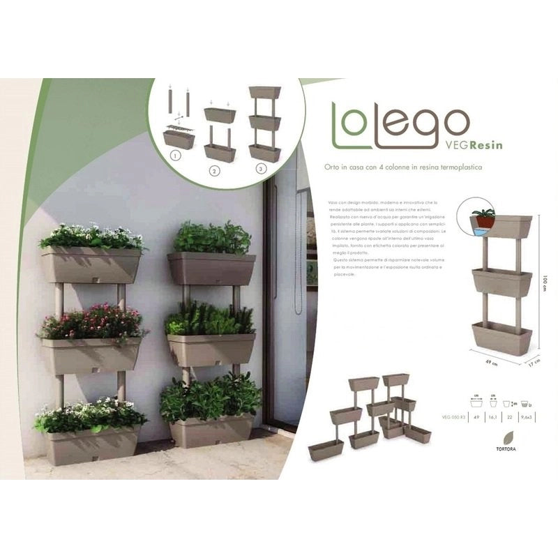 Fioriera verticale componibile 3 vasi kit vasi orto 49x16,1xH100cm tortora fiori