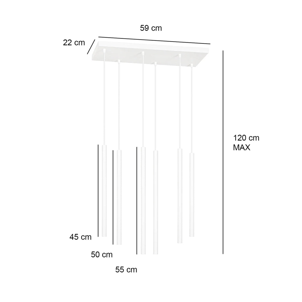 Lampadario 6 Luci Moderno Shu Acciaio Nero E Paralumi A Cilindri Sottili