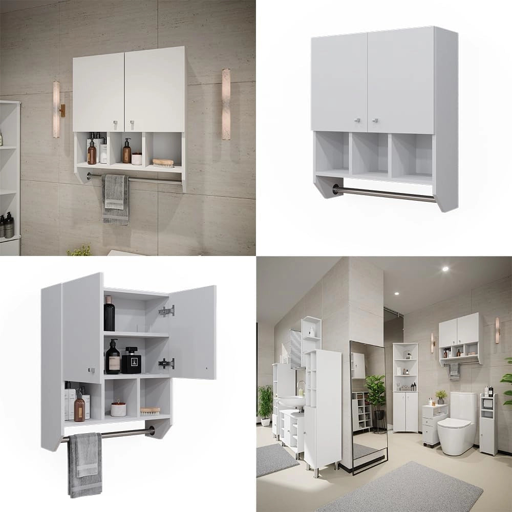 Mobile bagno Fynn, Bianco, 59.2 x 70.5 cm Pensile a 2 ante, da parete per la conservazione di accessori da bagno