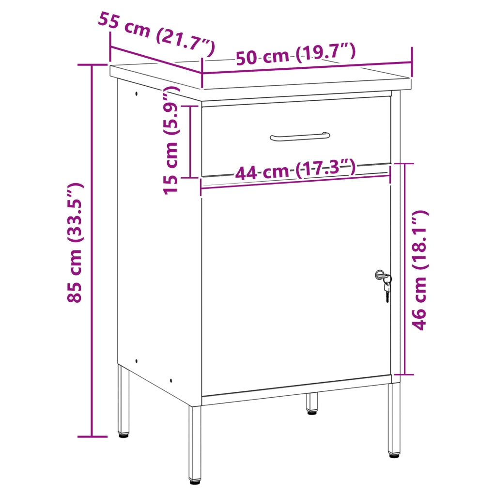 Armadio da lavoro Nero 50x55x84 cm Acciaio