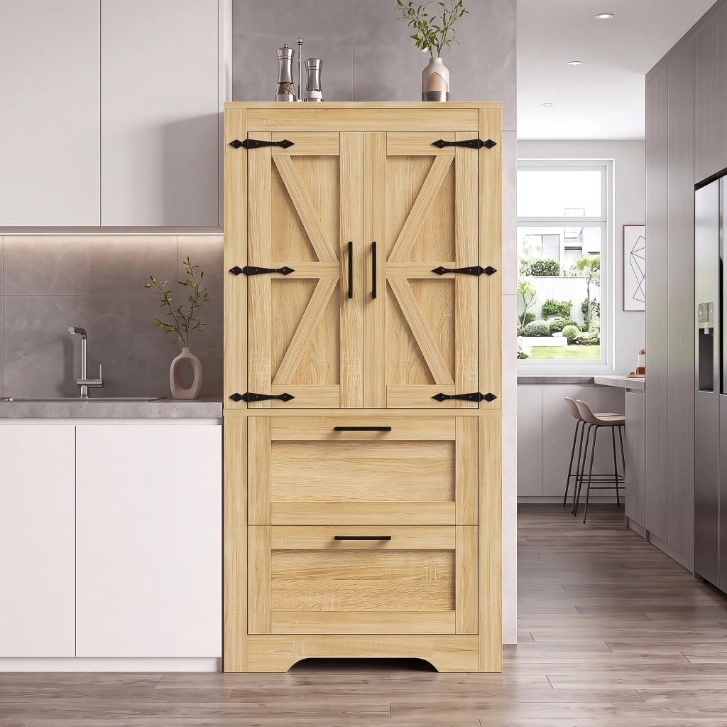Mobile alto rustico con 2 cassetti e ripiani regolabili 60x30x128 cm