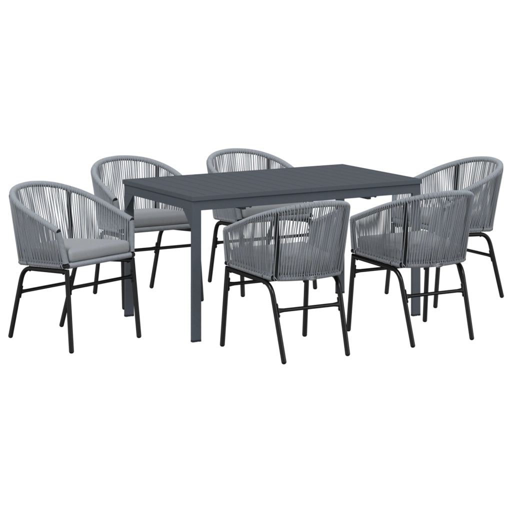 Set Pranzo Giardino da 7 Pezzi con Cuscini Grigio Poly Rattan