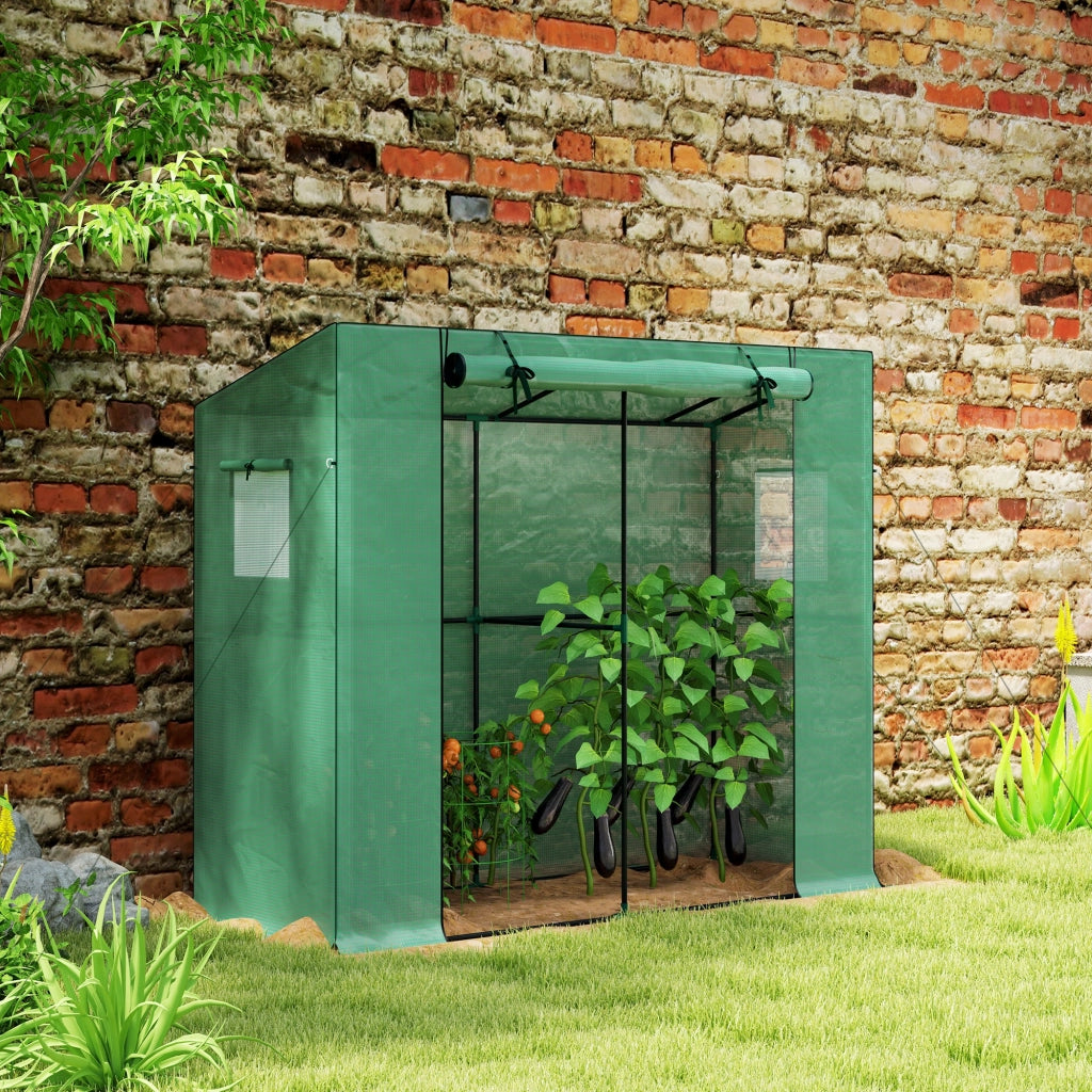 Serra da giardino annessa con porta a rulli e finestre a rete ¨C zephmum ¨C verde