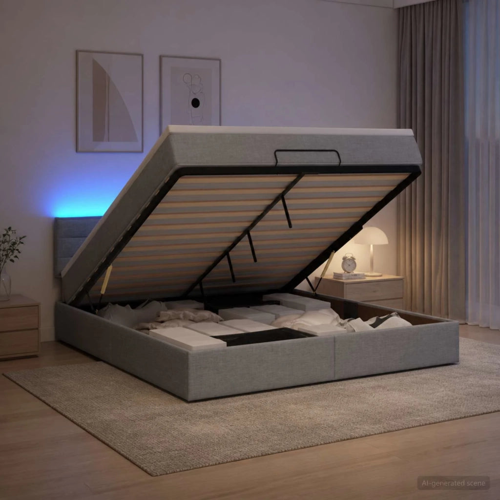 Letto Ottomano con Materasso e LED Grigio Chiaro 140 x 200 cm 3456829