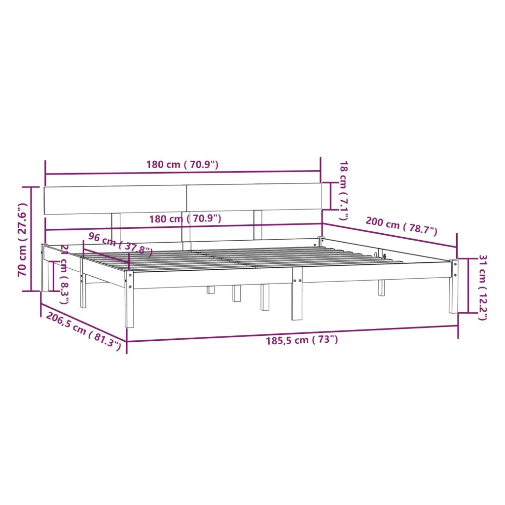 Letto matrimoniale | Letto per adulti | Giroletto in Legno Massello 180x200 cm Super King