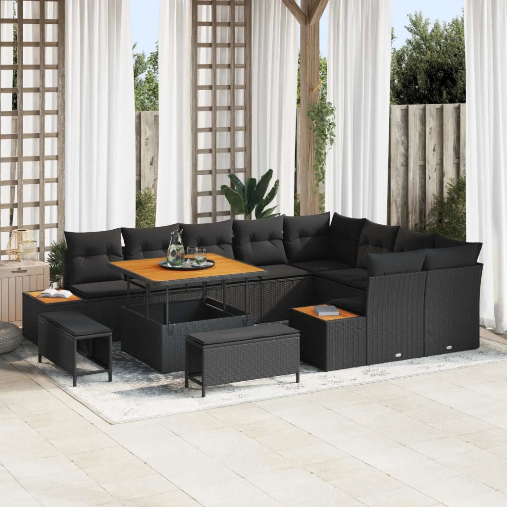 Set Divano da Giardino con cuscino 12 pcs Nero Poly Rattan 3364894