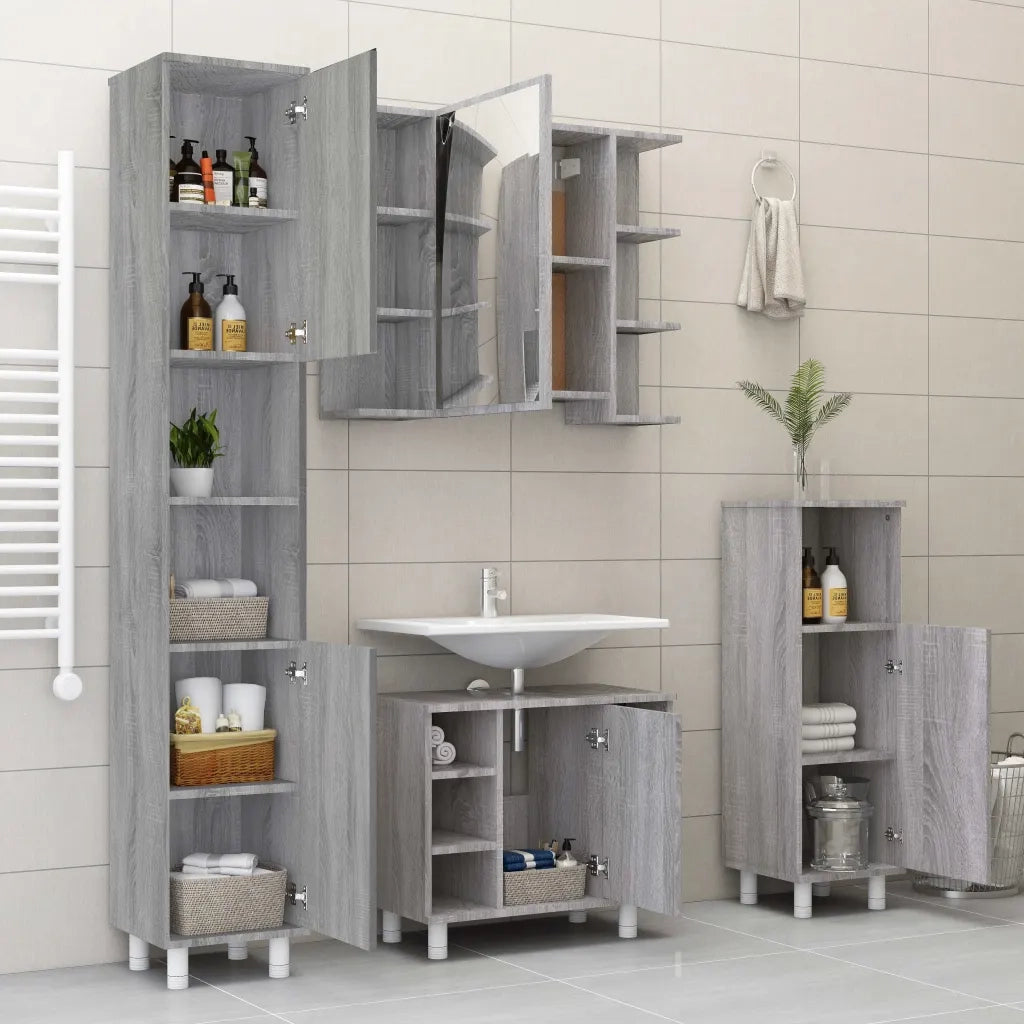Set Mobili da Bagno 4 pz Grigio Sonoma in Legno Multistrato 3187613