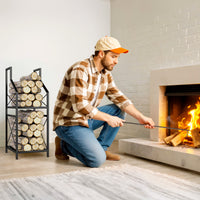 Portalegna a 2 Livelli 34x30x80cm per Interno Esterno in Metallo Nero