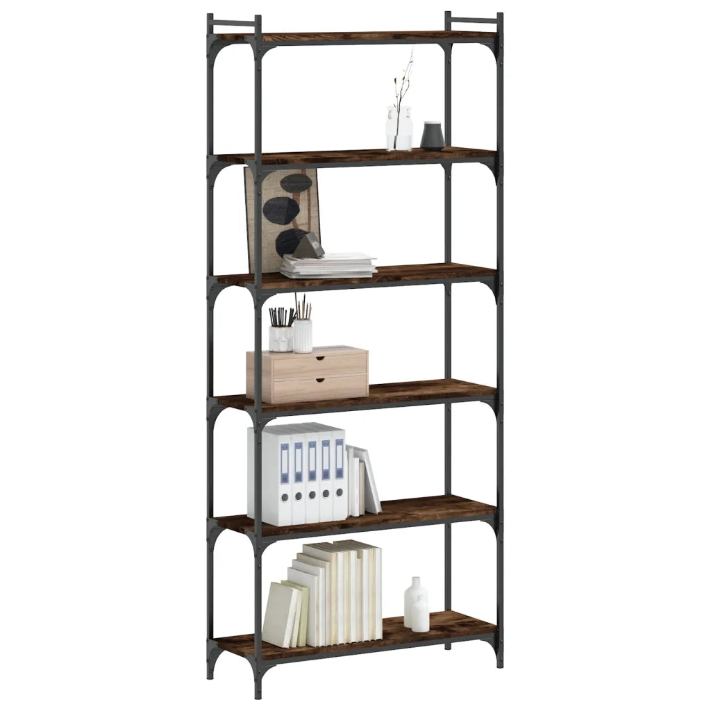 Libreria a 6 Ripiani Rovere Fumo 80x30x188 cm Legno Multistrato 837684