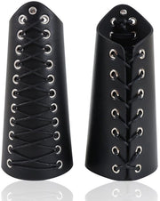 Armbandini in pelle, guanti, corazze medievali, bende per polso vichinga, anelli, fermagli per manica in pelle unisex, set di abbigliamento maschile (nero)