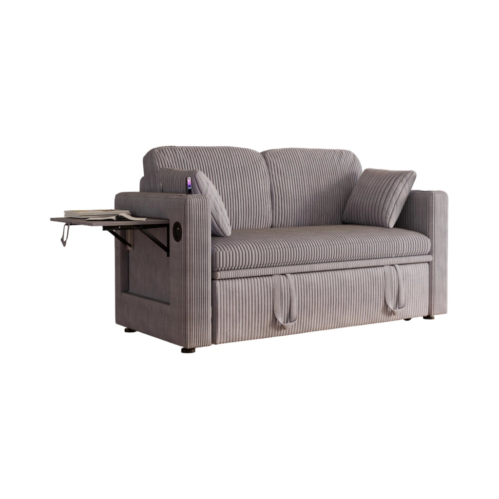 Poltrona letto 3 in 1 - con schienale regolabile; USB e portabicchieri - in corduroy grigio
