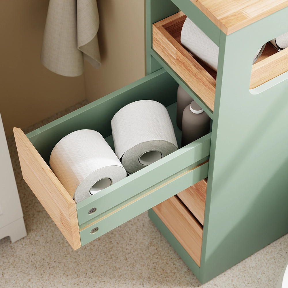 SoBuy | Mobiletto bagno salvaspazio verde con 4 ruote | Mobile bagno con 3 cassetti | Cassettiera per bagno | 23.3x65.3x82.0 cm | Capacità di carico 40 kg | BZR54-II-GR