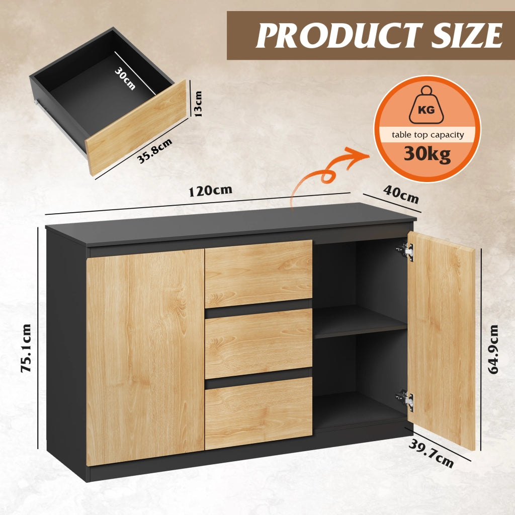 Cassettiera con 3 Cassetti e Armadio con Ante ¨C Zephmum ¨C Nero Rovere