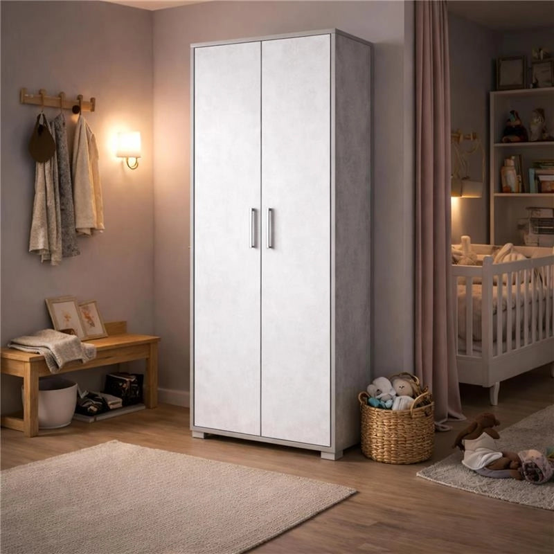 ARMADI DA ARREDO CON 2 ANTE DIMENSIONI 199X71X41 CM COLORE CEMENTO E OSSIDO BIANCO