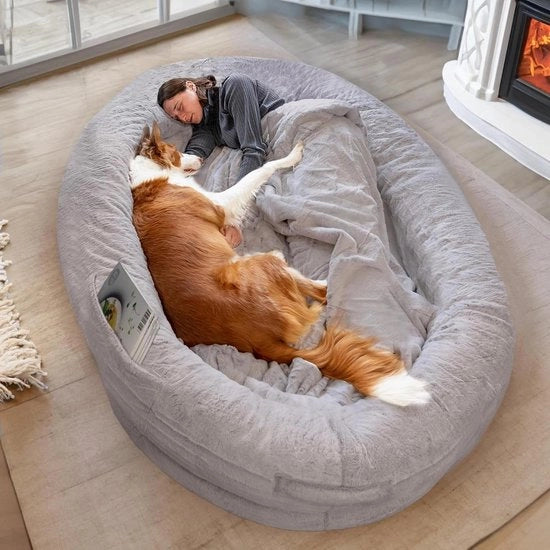 Letto per cani e persone | Materasso caldo e confortevole per cani | Sedia per cani con cuscino | Grande letto per cani e persone | Grigio | Coperta rimovibile
