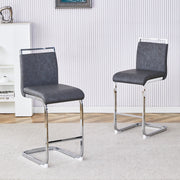 Sgabello da Bar Set da 2 con Schienale in PU, Poggiapiedi e Gambe in Metallo, Grigio Scuro Argento, 96.5 cm