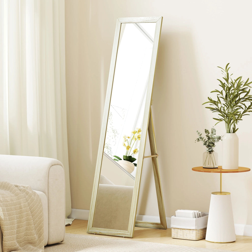 Specchio a Pieno Lunghezza con Supporto e Muro ¨C zephmum ¨C 37x37x154cm legno naturale