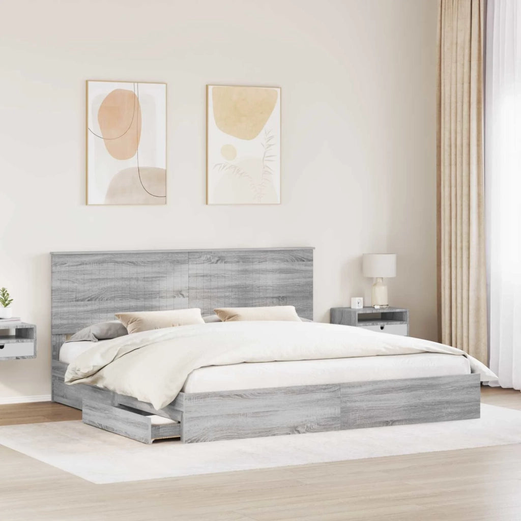 Letto matrimoniale | Letto per adulti | Letto con Contenitore con testiera Grigio Sonoma 200 x 200 cm