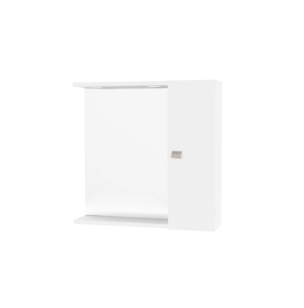 Specchio Bagno con Pensile 1 Anta Contenitore e Illuminazione Led Bianco