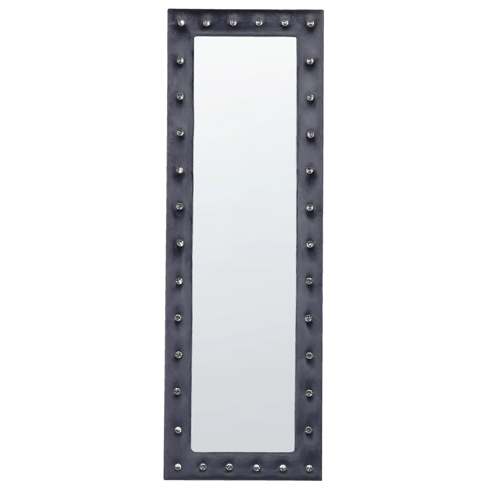 Specchio da terra in velluto grigio 50 x 150 cm cornice decorativa strass con supporto glamour da terra sospeso per armadio camera da letto soggiorno