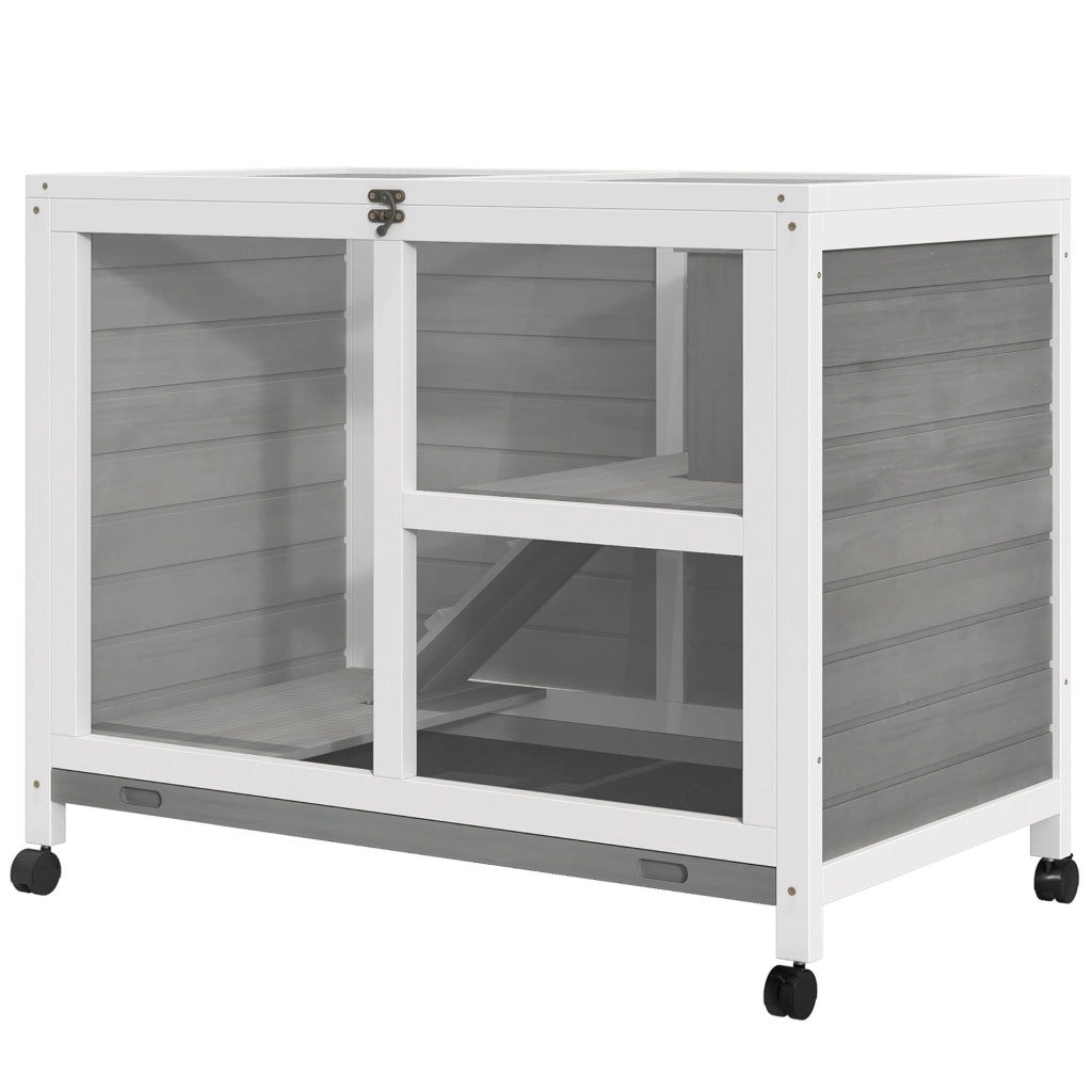 Gabbia per conigli a 2 piani con ruote in legno massello grigio 91.5x53.3x73 cm ¨C zephmum ¨C grigio legno massello 91.5x53.3x73