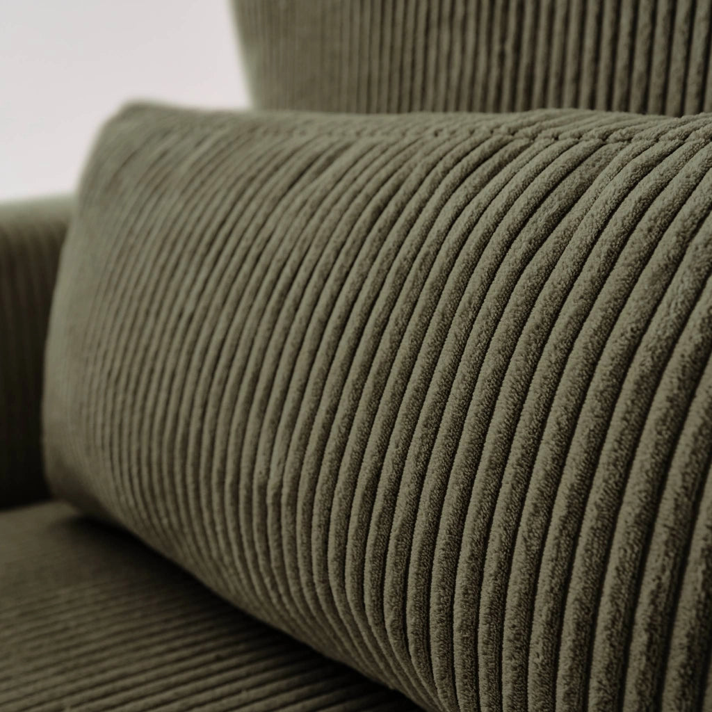 Divano letto angolare reversibile con contenitore in velluto a coste,