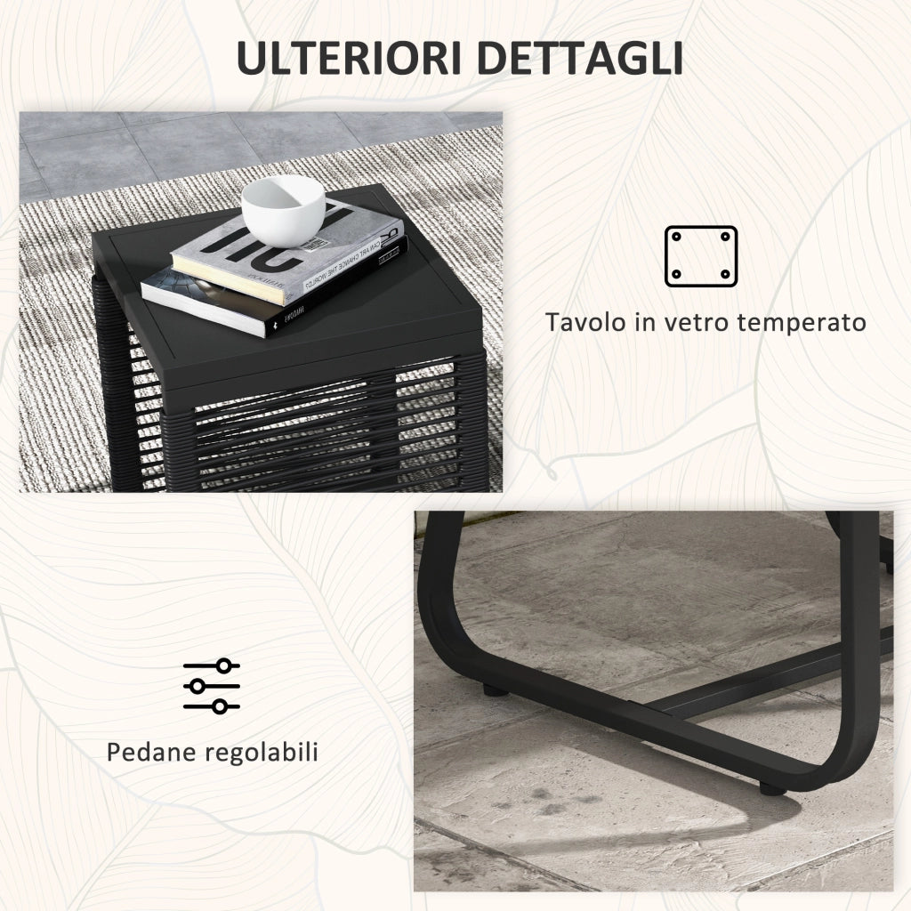 Set da Giardino in Rattan con 2 Poltroncine con Cuscini e Tavolino da Caff¨¨ in Vetro, Nero
