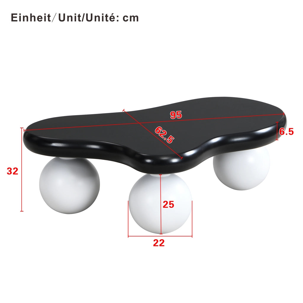 Tavolino da caffè 95x62.5x32 cm; luci LED a 16 colori; angoli arrotondati; MDF; nero e bianco