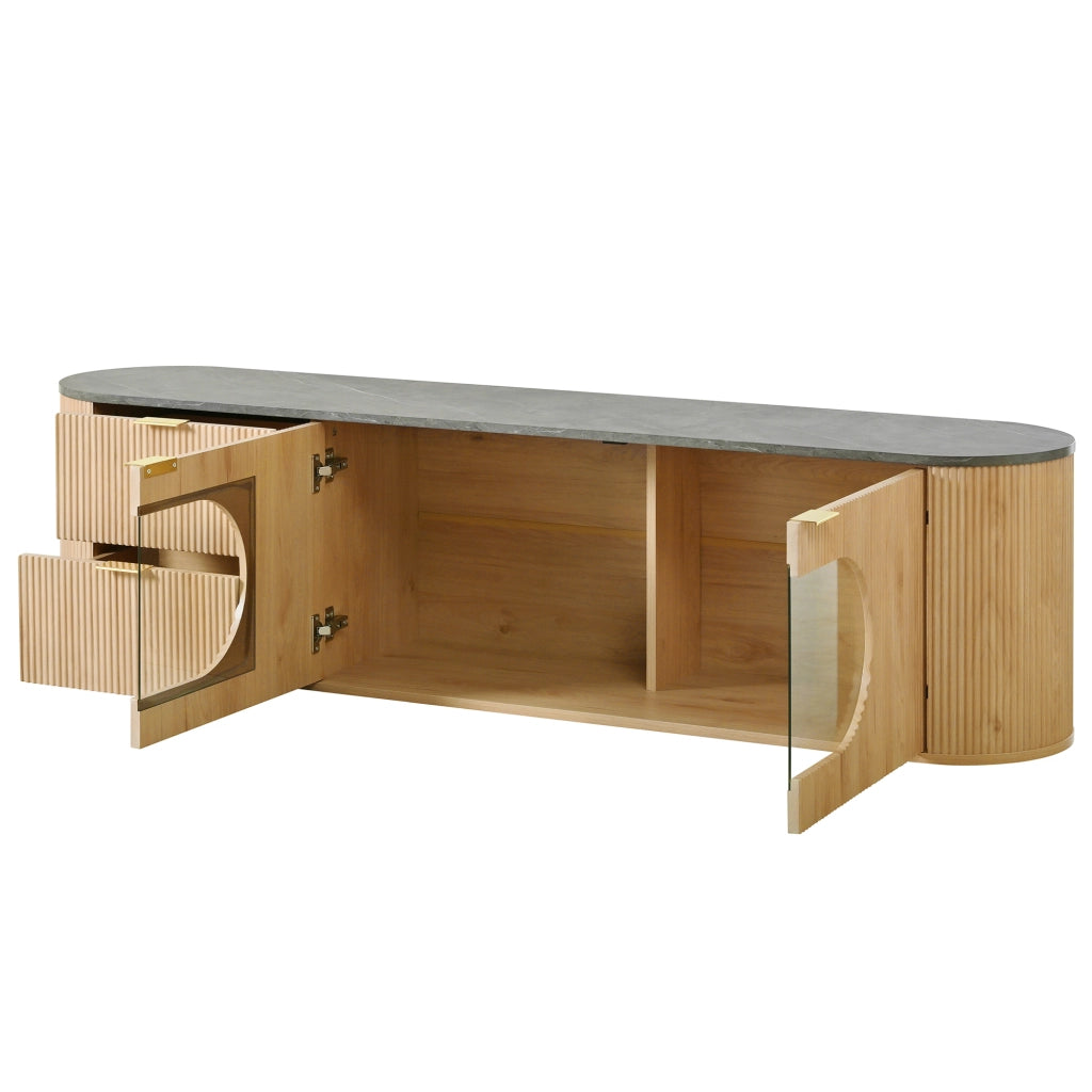 Mobile TV con Ante e Vetro ¨C MINIMAL ¨C Legno, Grigio, Soggiorno