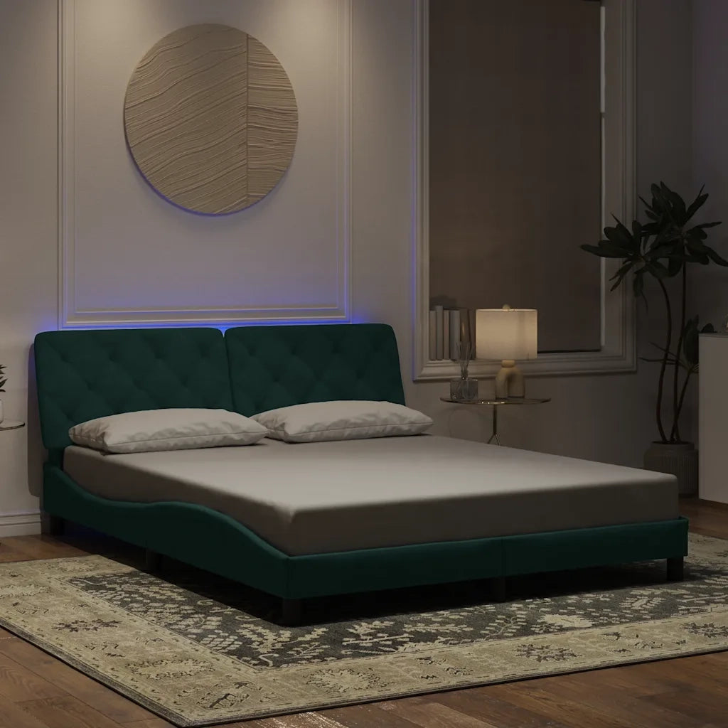 Giroletto con LED senza Materasso Verde Scuro 160x200 cm in Velluto 3213864